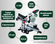 Акумуляторна торцювальна пила Metabo KGS 18 LTX BL 216 (614216810)