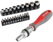 Викрутка реверсивного Intertool з карданом і комплектом насадок 21 од (VT-3360)