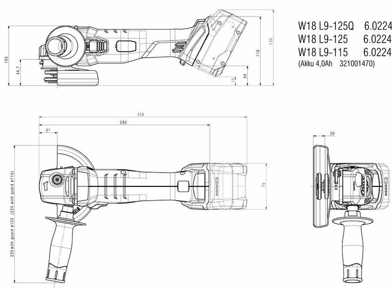 Акумуляторна кутова шліфувальна машина Metabo W 18 L 9-125 Quick (602249850) (без АКБ та ЗП)