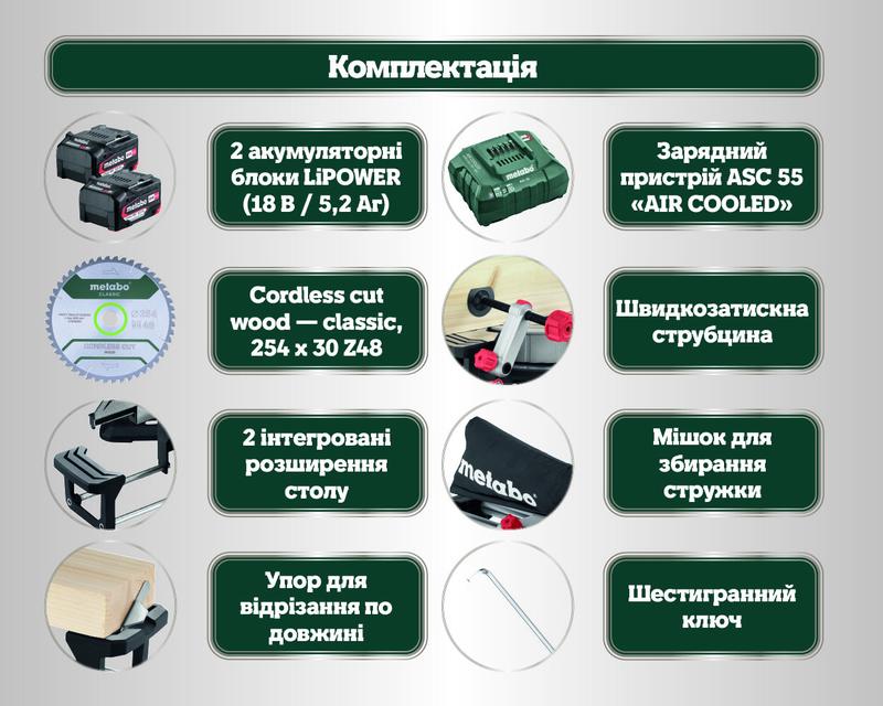 Акумуляторна торцювальна пила Metabo KGS 18 LTX BL 254 (614254650)