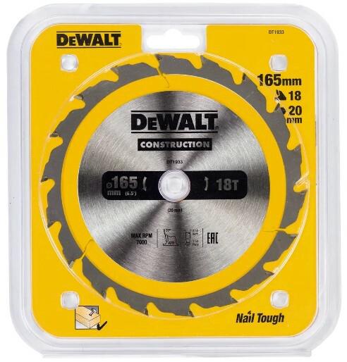 Диск пильний DeWALT CONSTRUCTION DT1933, 165х20 мм, 18z