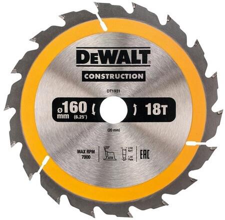 Диск пильний DeWALT 18 зубців 160х20мм (DT1931)