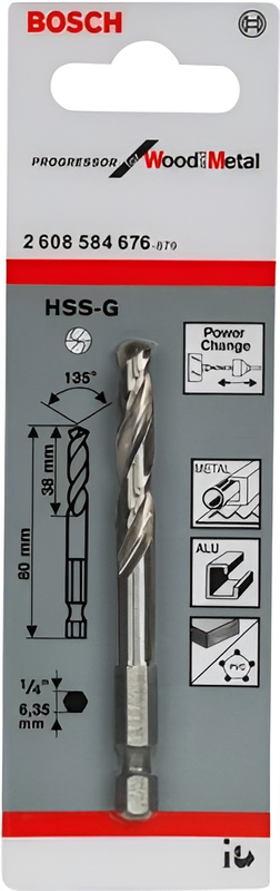 Центруюче свердло Bosch HSS-G 6.35 мм (2608584676)