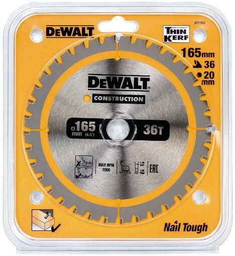Диск пильний DeWALT CONSTRUCTION DT1950, 165х20 мм, 36z