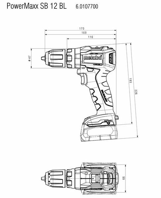 Акумуляторний ударний шурупокрут Metabo PowerMaxx SB 12 BL каркас MetaLoc (601077840) (без акумулятора і ЗП)