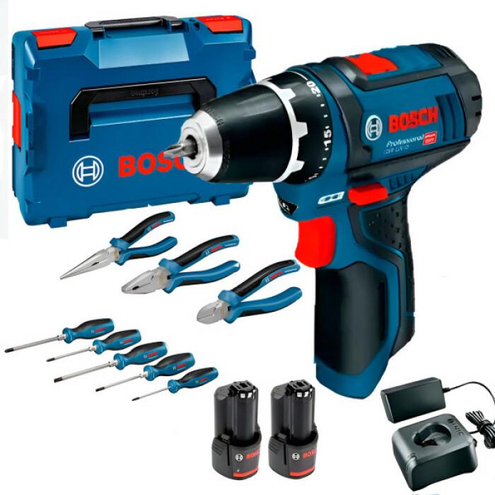 Акумуляторний дриль-шурупокрут Bosch GSR 12V-15 Professional з набором інструментів (060186810R)