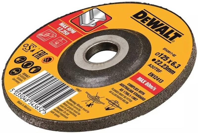 Диск шліфувальний DeWALT 125х6.3х22.23 мм, по металу, вигнутого профілю (DT43917)