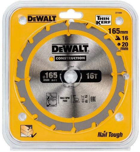 Диск пильний DeWALT CONSTRUCTION DT1948, 165х20 мм, 16z