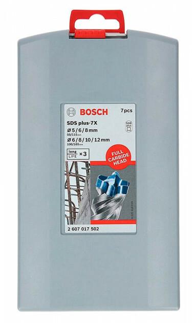 Бур по армованому бетону Bosch SDS plus-7X 5,6,8x115 мм, 8,10,12x165 мм, 7 шт (2607017502)