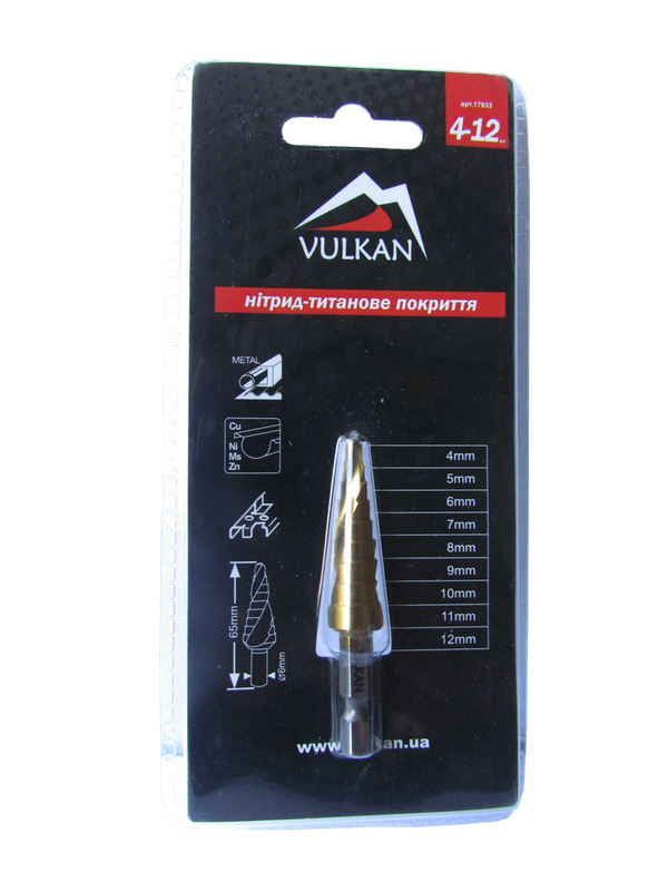 Свердло ступінчасте VULKAN HSS TiN (4-12мм, 9 ступенів) 17633