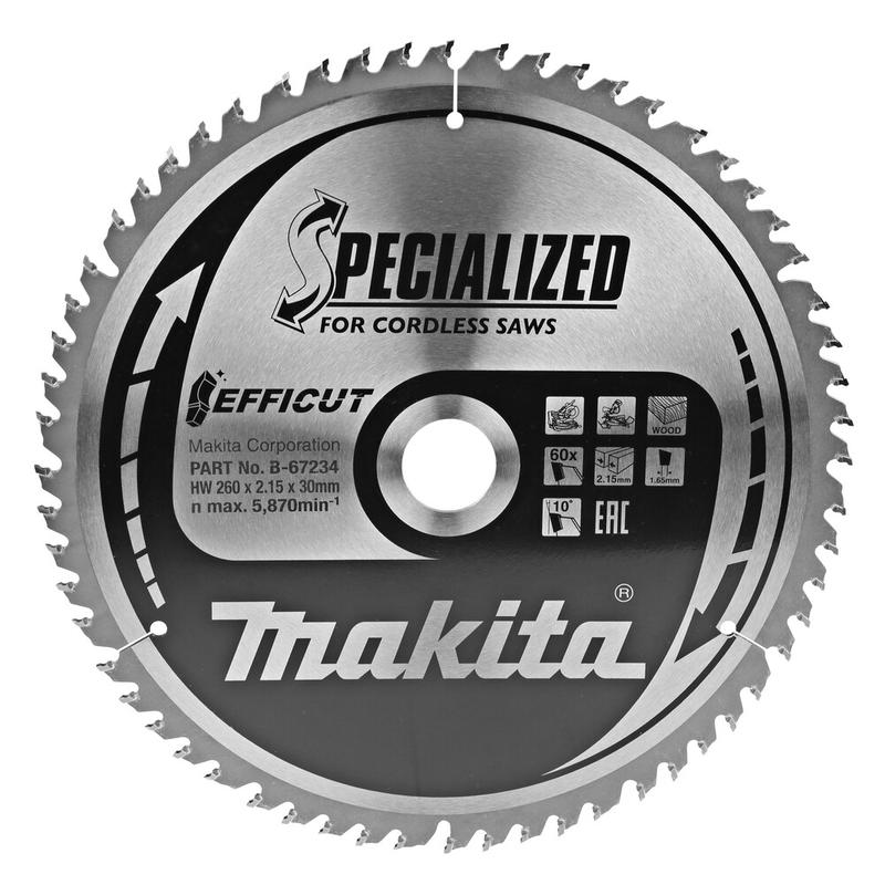Пильний диск Makita TCT по дереву 260х30х60Т (B-67234)