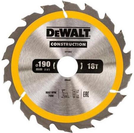 Диск пильний DeWALT 190х30мм 18 зубців (DT1943)