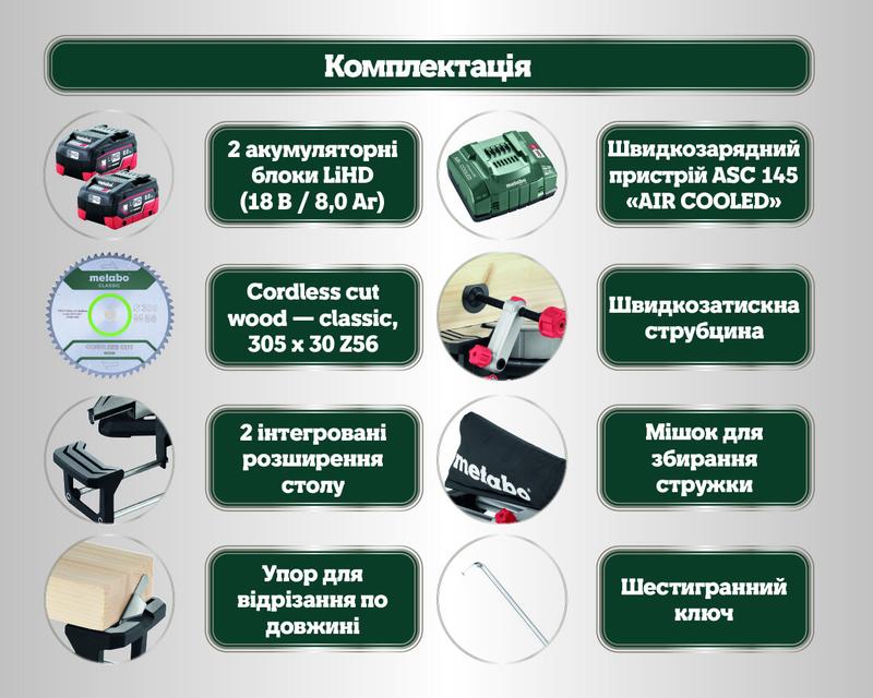 Акумуляторна торцювальна пила Metabo KGS 18 LTX BL 305 (614305810)