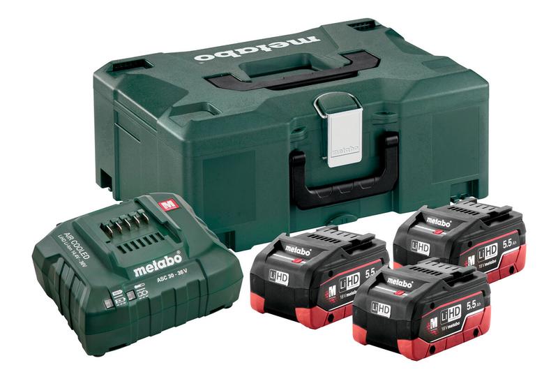 Базовий комплект Metabo Li-HD 18 В 5.5 Ач 3 шт + ASC 30-36 В в кейсі MetaLoc (685069000)
