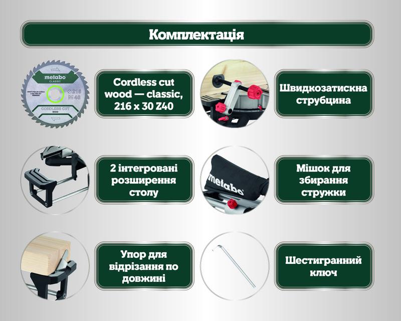 Акумуляторна торцювальна пила Metabo KGS 18 LTX BL 216, без АКБ та ЗП (614216850)
