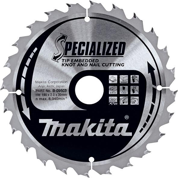 Пильний диск Makita Specialized по дереву з цвяхами 190x30мм 40T (B-09503)