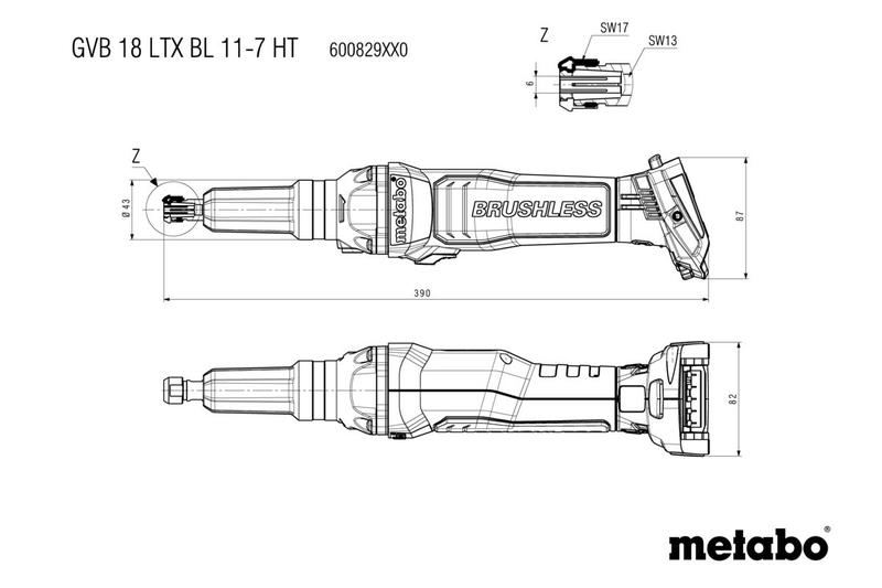 Акумуляторна прямошліфувальна машина Metabo GVB 18 LTX BL 11-7 HT, без АКБ и ЗП (600829850)