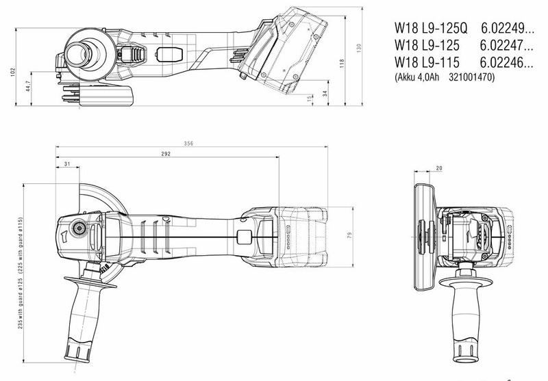 Акумуляторна кутова шліфувальна машина Metabo W 18 L 9-115 (602246850) (без АКБ та ЗП)