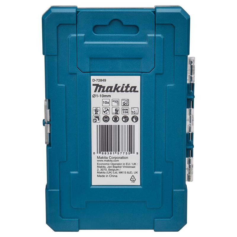 Набір свердел Makita по металу HSS-TiN 1-10мм (D-72849) 10 шт