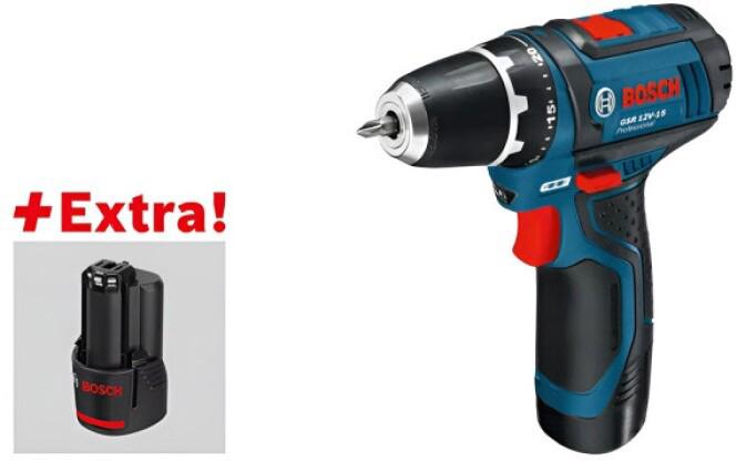 Акумуляторний дриль-шурупокрут Bosch GSR 12V-15 Professional з набором інструментів (060186810R)