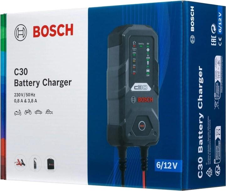 Зарядний пристрій Bosch C30, 6V/12V, 0.8A/3.8A, 1.2Ah-14Ah/1.2Ah-120Ah, свинцево-кислотний, EFB, AGM, GEL, VRLA (0189911030)