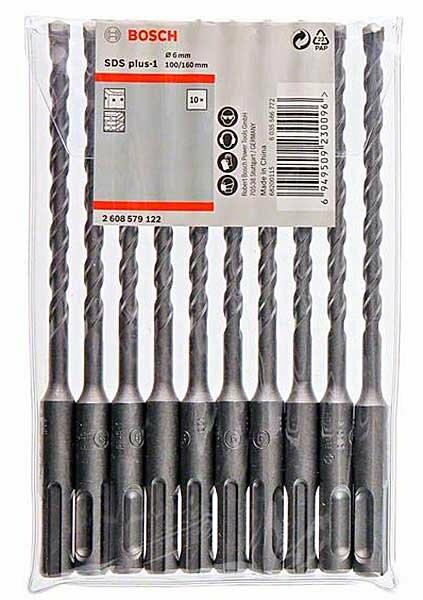 Бур Bosch SDS-Plus-1, 6х100х160 мм, 10 шт (2608579122)