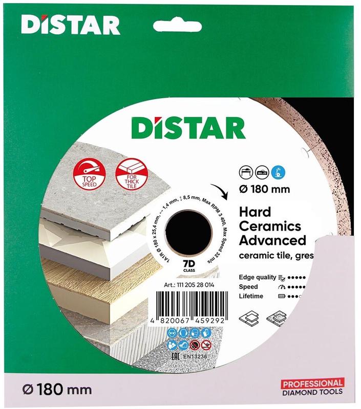 Диск алмазний відрізний Distar 1A1R 180x1,4x8,5x25,4 Hard ceramics Advanced (11120528014)