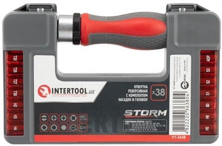 Викрутка реверсивного Intertool STORM з комплектом насадок і головок 38 од (VT-3638)