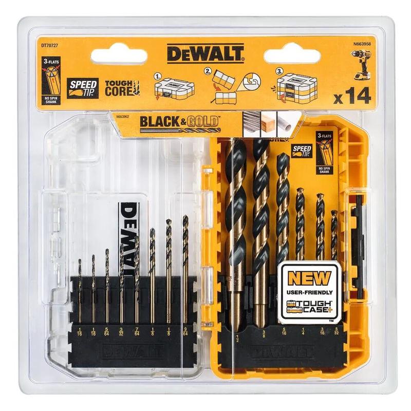Набір свердел по металу DeWALT Black   Gold HSS-G, 14 шт, кейс (DT70727)