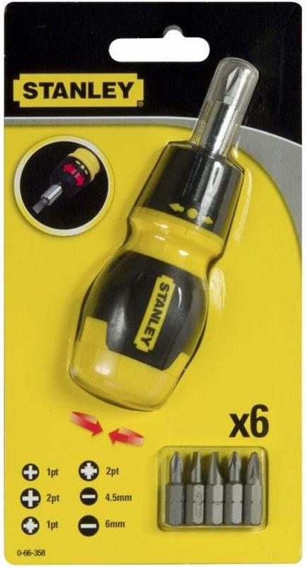 Викрутка-набор STANLEY "Multibit Stubby", 120 мм, реверсивна, 6 бит (0-66-358)