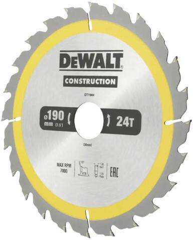 Диск пильний DeWALT CONSTRUCTION DT1944, 190х30 мм, 24z
