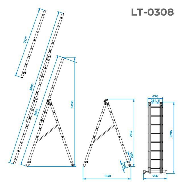 Драбина алюмінієва INTERTOOL LT-0308
