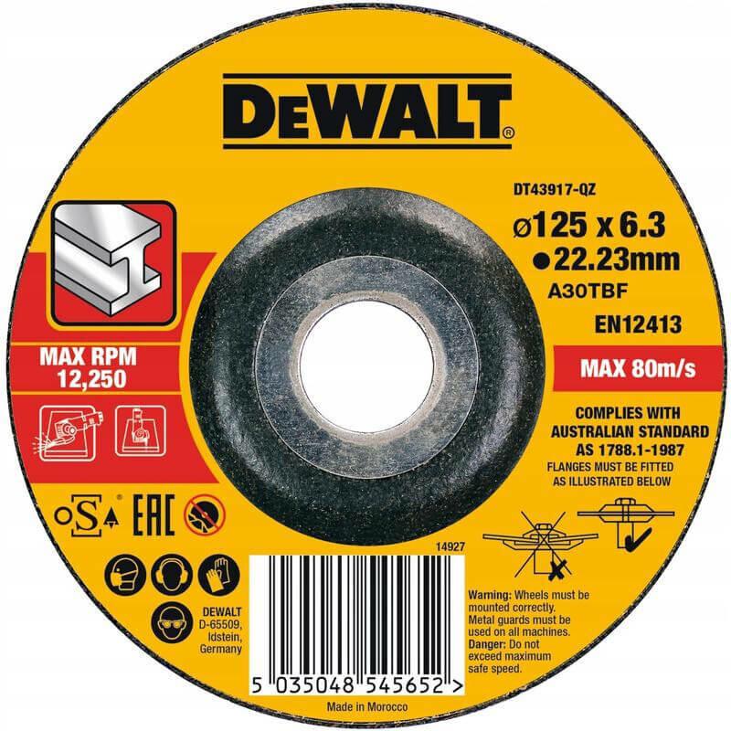 Диск шліфувальний DeWALT 125х6.3х22.23 мм, по металу, вигнутого профілю (DT43917)