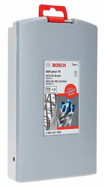 Бур по армованому бетону Bosch SDS plus-7X 5,6,8x115 мм, 8,10,12x165 мм, 7 шт (2607017502)