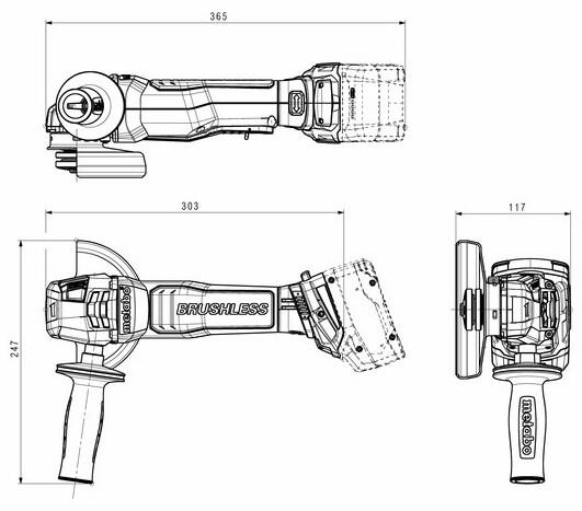 Акумуляторна кутова шліфувальна машина Metabo WPB 18 LT BL 11-125 Quick (613059850) (без АКБ та ЗП)