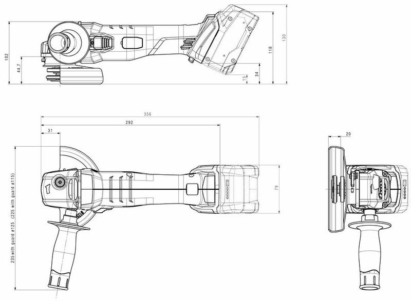 Акумуляторна кутова шліфувальна машина Metabo W 18 L 9-125 (602247860) (без АКБ та ЗП)