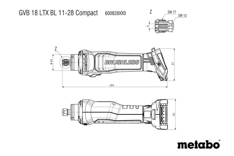 Акумуляторна прямошліфувальна машина Metabo GVB 18 LTX BL 11-28 Compact, без АКБ и ЗП (600828850)
